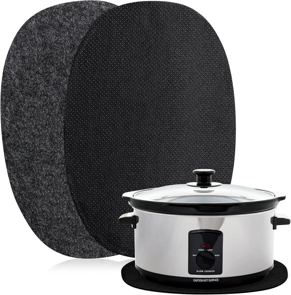 2 Pcs Oval Slow Cooker Heat Resistant Mat, Non Skid Countertop Heat Protector for 6-8 Quart Kitchen Appliances
