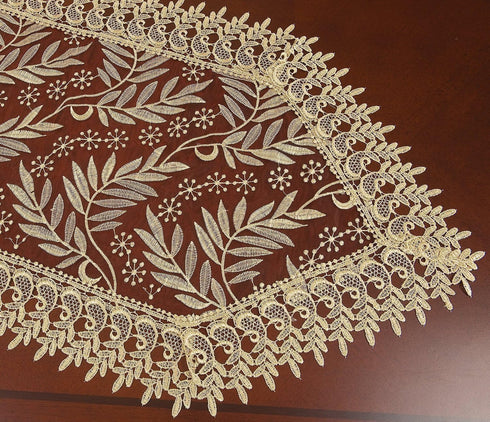 Simhomsen Burgundy Lace Table Runners 16 × 72 Inch - Embroidered Leaves Dresser Scarves