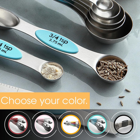 Spring Chef Stainless Steel Magnetic Measuring Spoons Set of 8, Nesting Metal Teaspoon & Tablespoon, Fits in Spice Jars