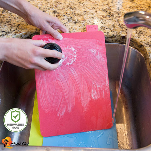 Resort Chef Vibrant Kitchen Cutting Board Set, 4 Non-Porous BPA-Free Boards, Includes Ceramic Knife & Non-Slip Mat.