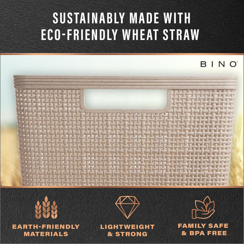 BINO Woven Plastic Basket Small (Natural), 5-Pack, THE JUTE COLLECTION, Stylish Home Organization Storage