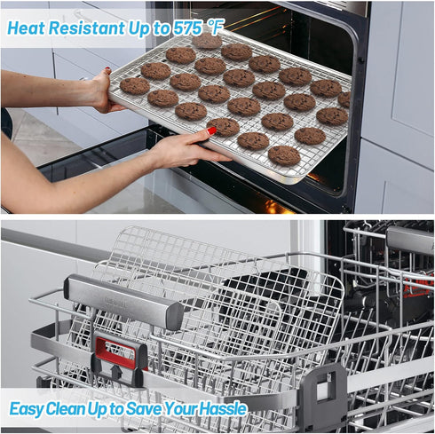 TeamFar Cooling Rack Set of 4, Stainless Steel Grid Cooking Roasting Racks for Baking Sheet Toaster Oven Pan