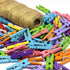 Mini Natural Wooden Clothespins with Jute Twine, 250pcs, 1 Inch Photo Paper Peg Pin Craft Clips with 66ft Natural Twine
