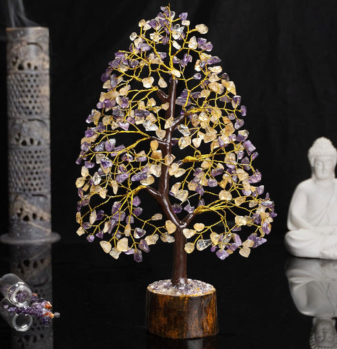 Amethyst & Citrine Crystal Tree of Life, Handmade Gemstone Tree, Feng Shui Decoration, Spiritual Gift, Healing Crystal
