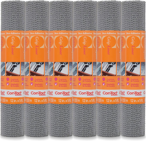 Con-Tact Brand Grip Classic Shelf Liner - Non-Adhesive Drawer Liner, Multi-Purpose Design, 12" x 5', Pack of 6