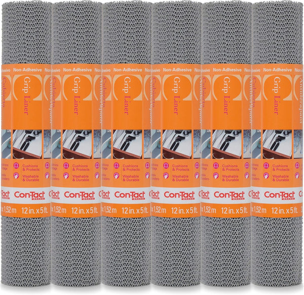 Con-Tact Brand Grip Classic Shelf Liner - Non-Adhesive Drawer Liner, Multi-Purpose Design, 12" x 5', Pack of 6