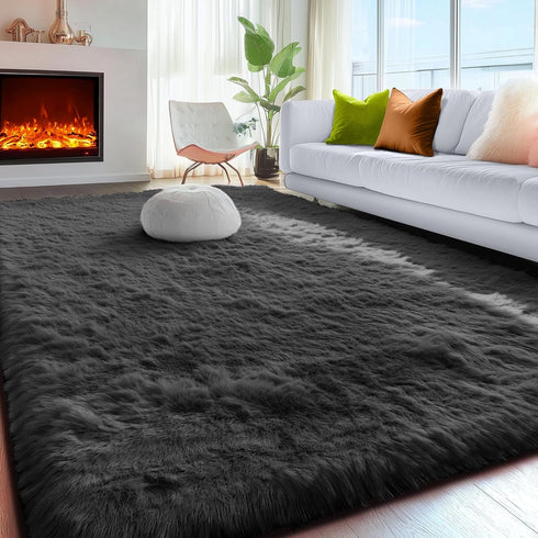 5x7, PAGISOFE Black Fluffy Shag Area Rugs for Bedroom Soft Fuzzy Shaggy Machine Washable Rugs for Living Room,Plush