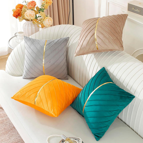 TAOSON Covers,Pack 2 Bed,18x18 inch Dark Orange Velvet Throw Pillow of with Gold Leather Valentines Day Decor Couch