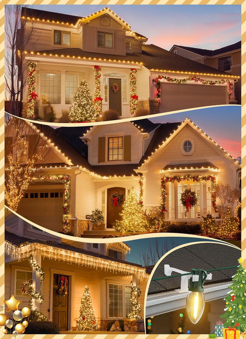 All-in-One Christmas Light Clips, 200 Pack Universal Gutter & Shingle Clips for Holiday Decorations