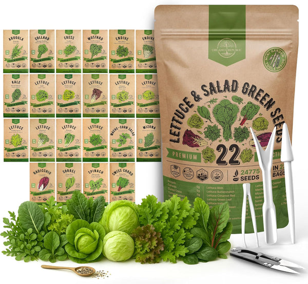 Organo Republic 22 Lettuce & Salad Greens Seeds Variety Pack 24,700+ Non-GMO