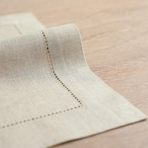 Solino Home Linen Placemats Set of 4 - Classic Hemstitch Natural Table Mats, 14 x 19 Inch, 100% Pure Linen