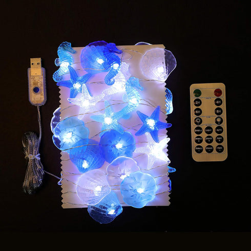 17.5 36 WSgift Coastal String Lights, Ft Cold White LED Beach Decorative String Lights Seashell Seahorse Starfish Sand