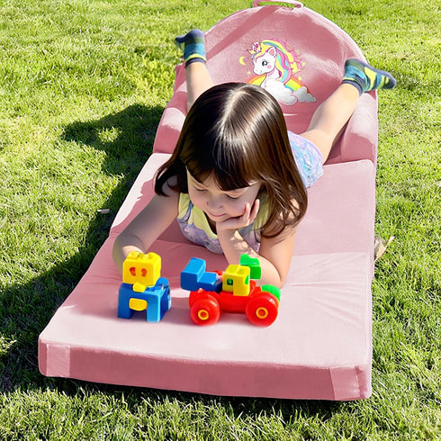 ORWIPO Cozy Unicorn Kids Sofa Bed with Removable Washable Cover & Hook and Loop Backrest Foldable Toddler Chair