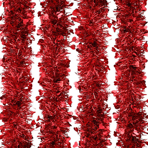 Boao 66 Feet Red Heart Tinsel Garland Decoration, Shiny Metallic Ornaments for Valentine's Day Wedding