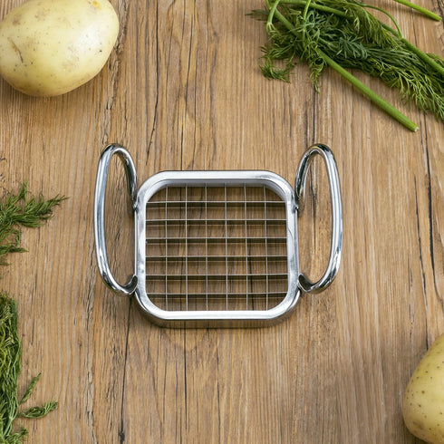 Home Basics French Fry Cutter, Stainless Steel Slicer with Easy Grip Handles, Silver