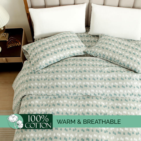 4-Piece 100% Set Cozy Elegant Comfort Ultra Soft Turkish Cotton Flannel Sheet - Holiday Christmas Flannel Sheets, Warm