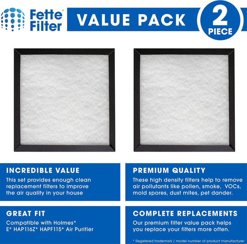 Fette Filter Replacement Filters Compatible with Holmes Filter E, Activated Carbon & Multi Layer, Pack of 2