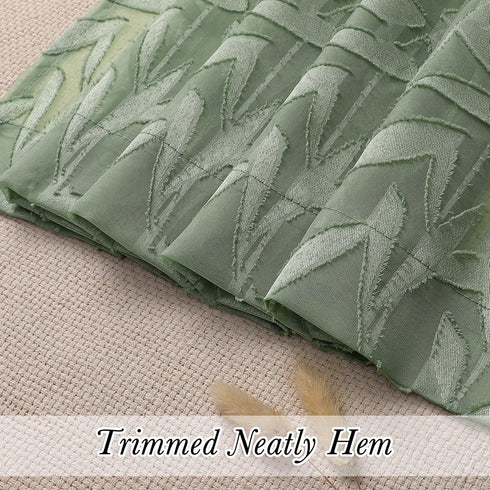 Leia 72 Inch Sheer Curtains Sage Green Panels Set of 2, Double Rod Pocket Window Living Room Curtain with Leaves, Light