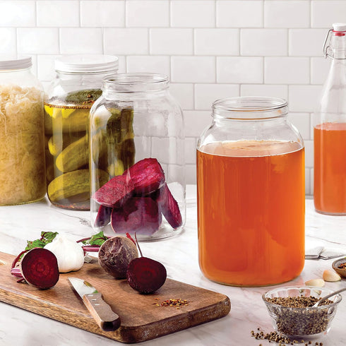 2 Pack 1 Gallon Glass Jar With Lid - Large Airtight Metal Lids, BPA-Free, Wide Mouth Sun Tea Jar for Storage