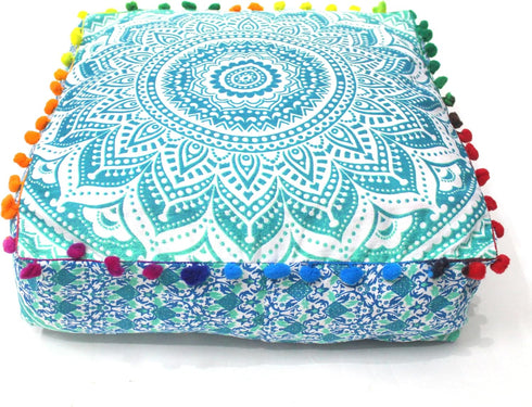 16" CRAFT KALA Green Ombre Large Hippie Mandala Meditation Floor Ottoman Pillow Cushion Pouf Cover Square Poufs
