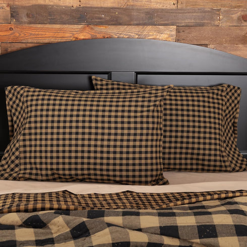 VHC Brands Black Check Standard Pillow Case Set, 2 Count, 21x30, Black and Tan