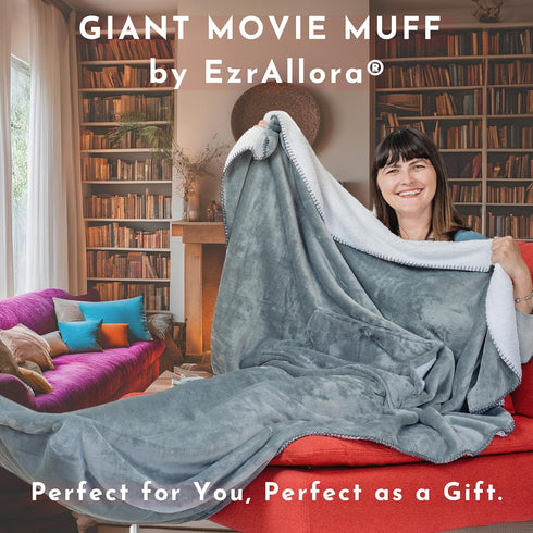 EzrAllora Giant Premium Double Layer Foot Pocket Blanket -Patent Pending- Fathers Day Useful Gifts for Men Who Wants