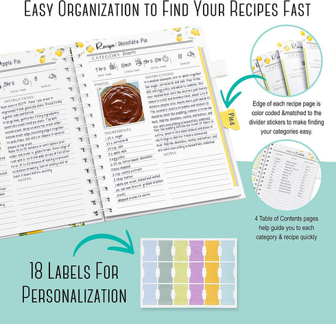 OUTSHINE 6 x 9 Lemons Hardcover Recipe Binder: Blank Recipe Binder to Write Your Own Recipes