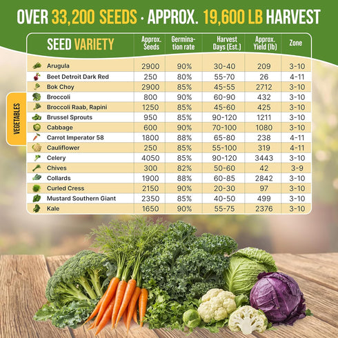 30 Pack- 33,200+ Organo Republic Most Popular Winter Vegetable Garden Seeds Variety Outdoors/Indoor Non-GMO Heirloom