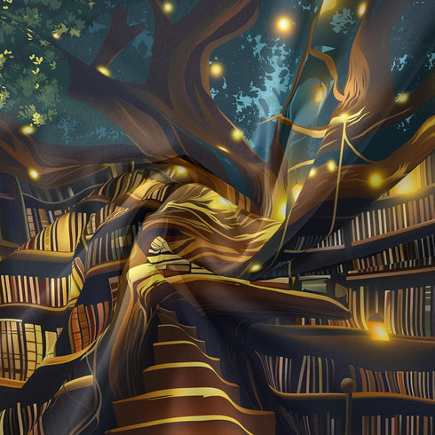 36"x48" Jhdstore Tree of life Tapestry Wall Hanging Fantasy Library Tapestry for Bedroom Mysterious Tree Bookshelf