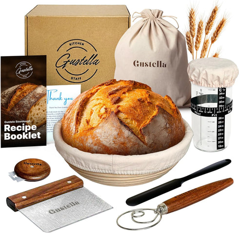 Sourdough Starter Kit for Beginners Complete Bread Baking Set with Banneton Basket,