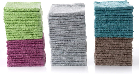 12"x12" (50 Pack) Commercial Simpli-Magic Cotton Wash Cloths Highly Absorbent Soft Towels for Bathroom Terry Washcloth
