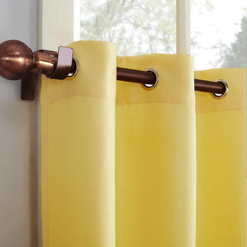 No. 918 Montego Casual Textured Semi-Sheer Kitchen Curtain Tier Pair, 56" x 24", Yellow