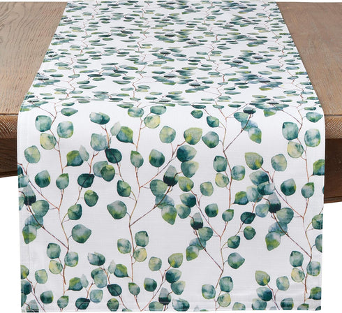 SARO LIFESTYLE Eucalyptus Leaf Table Runner, 16"x120" Eucalyptus Design