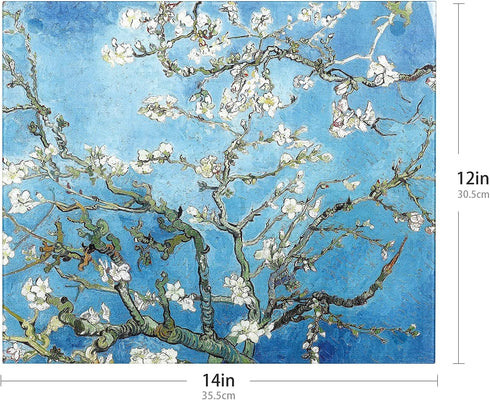 Tempered Glass Cutting Board, Van Gogh Design Green Flower, Large Heat Resistant, Dishwasher Safe 12x14 inch