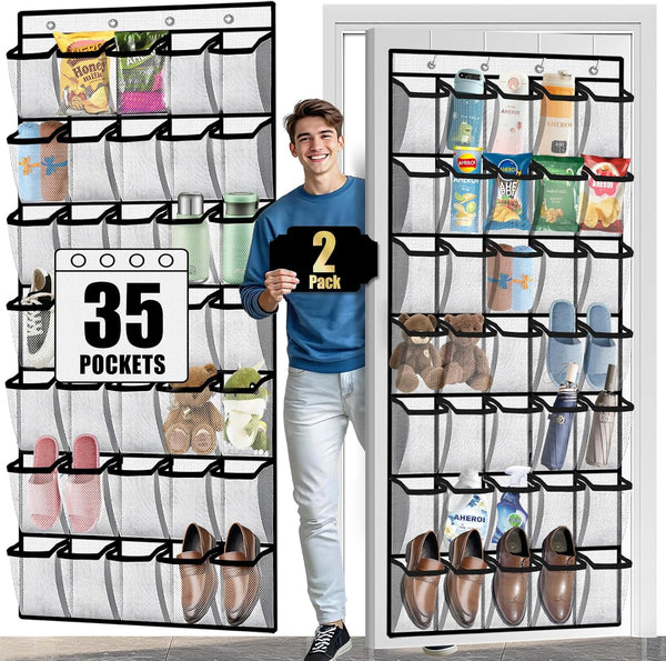 Aheroi 2 Pack 35 Pockets Over Door Shoe Organizer, White, Holds Up to
