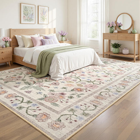 5x7 Maxsoft Large Area Rugs for Living Room Bedroom, Washable Floral Area Rugs, Non-Slip and Stain Resistant Soft Throw
