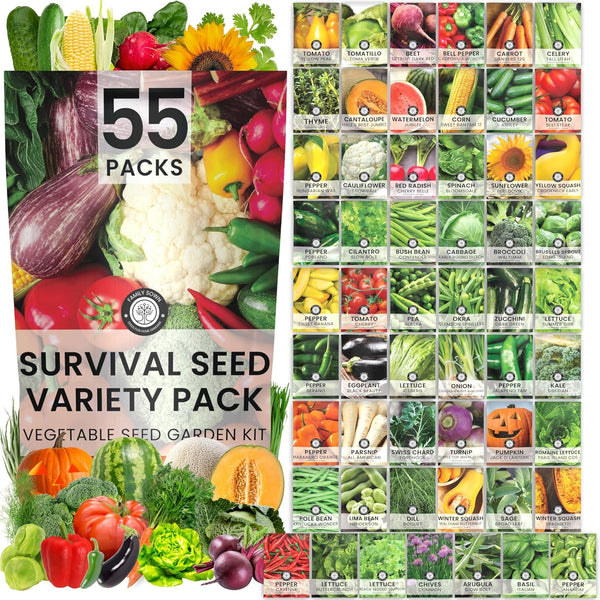 55 Vegetable Seed Packets | Survival Variety Pack | 2026 Season |