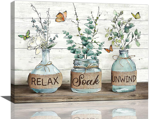 Tijuboni Farmhouse Bathroom Decor Wall Art - Rustic Botanical Pictures Canvas Print for 8''x12''