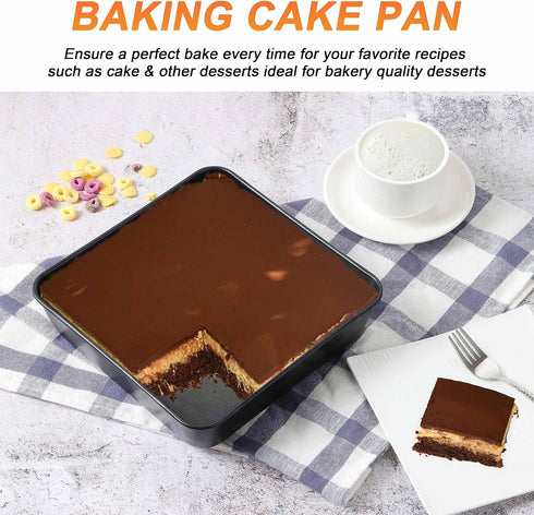 Herogo 8 x 8 Baking Pan Set of 2, Non-Stick Square Cake Pan for Oven, Stainless Steel Black Casseroles