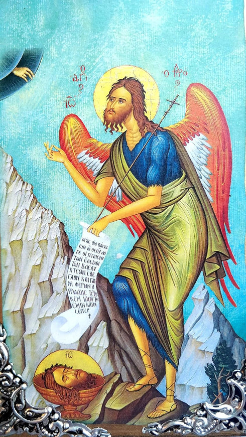 Wooden Greek Christian Orthodox Wood Icon of Saint John The Baptist