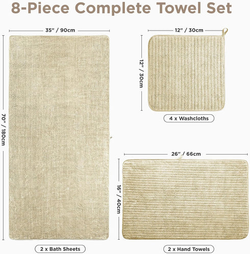 Lunoku 8 Set, 2 2 4 Oversized Bath Towels Piece Towel Extra Large Bath Sheets, Hand, Washcloths, Luxury Soft Super