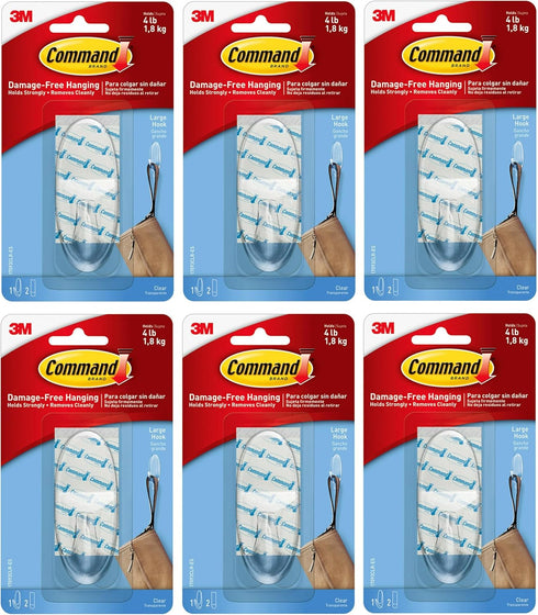 Command Large Hook, 6-Pack, Decorate Damage-Free, Holds 4 lbs (17093CLRES)
