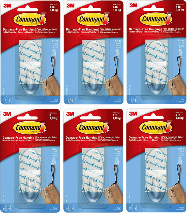 Command Large Hook, 6-Pack, Decorate Damage-Free, Holds 4 lbs (17093CLRES)