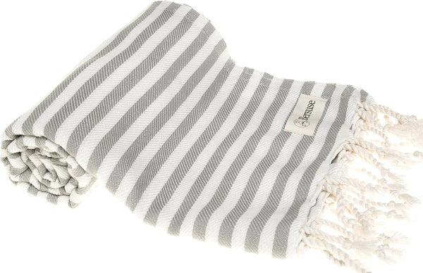 Bersuse 100% Cotton Malibu Turkish Towel – 37x70 Inches, Silver Gray.
