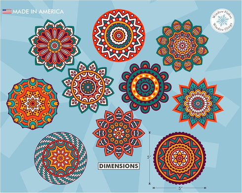 Boho Decor - 10 Mandala Sun Catchers Window Clings for Decoration, Made in America