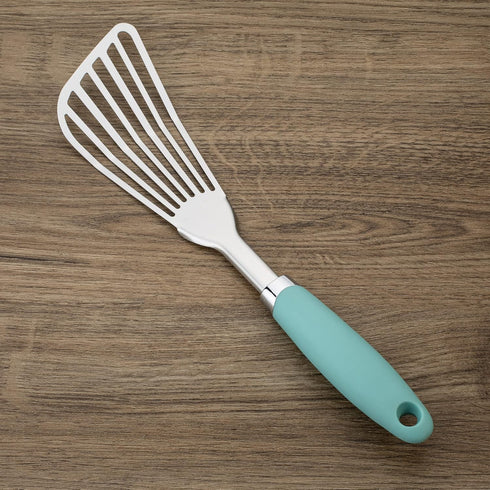 304 Stainless Steel Fish Spatula, Non-Slip Ergonomic Handle Slotted Spatula in Aqua Sky