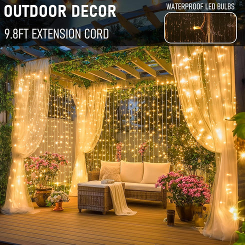 300 Dazzle Bright LED Curtain Lights, Plug in Fairy Curtain Lights for Bedroom, Christmas Hanging String Lights Outdoor