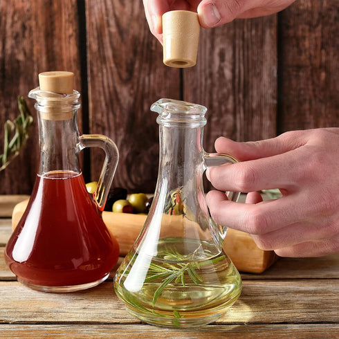 Set, Set 2 Set, Set 2 Crystalia Olive Oil and Vinegar Dispenser Handmade Oil and Vinegar Cruet of with Cork Stopper
