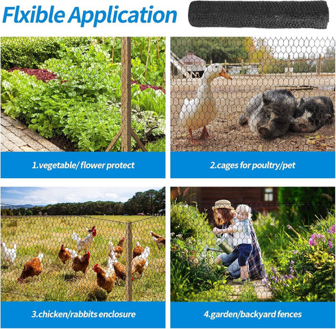 DOLEMODUO 24'' 50' 1 inch 19 x Black Chicken Wire Fencing, Chicken Wire and Gauge Poultry Netting, Garden Mesh Fence