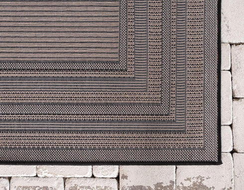 Unique Loom Outdoor Border Collection Area Rug, Multi Border, 2' 2" x 3' Rectangle, Gray/Black